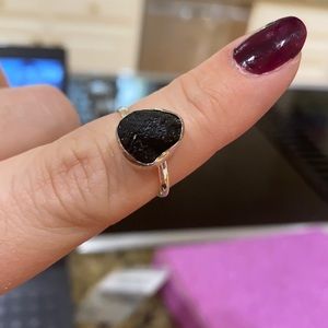 Solid Sterling Silver Tektite Midi Ring Kesha Stamp
